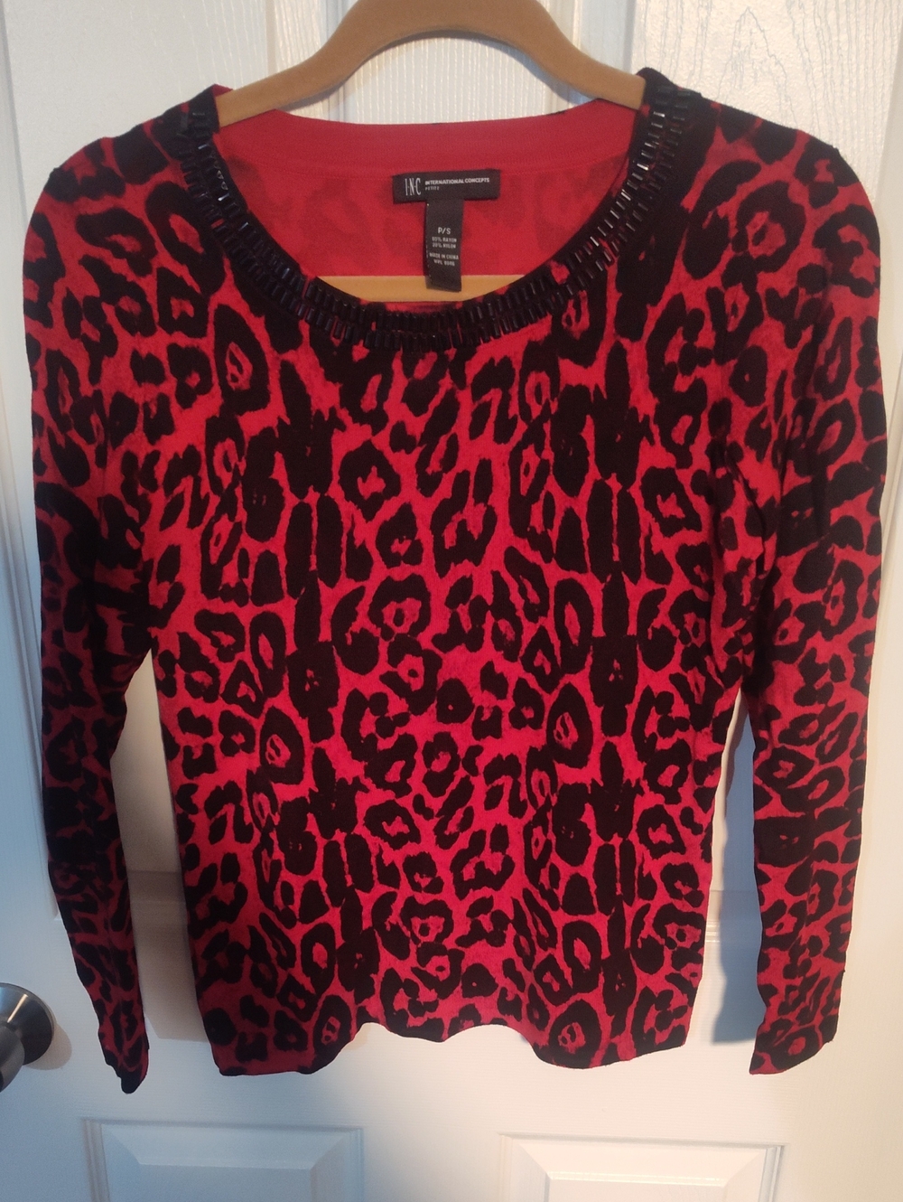 INC International Concepts Red and Black Leopard Print Sweater